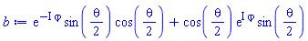 exp(-I*varphi)*sin((1/2)*theta)*cos((1/2)*theta)+cos((1/2)*theta)*exp(I*varphi)*sin((1/2)*theta)