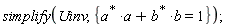 simplify(Uinv, {LinearAlgebra:-HermitianTranspose(a)*a+LinearAlgebra:-HermitianTranspose(b)*b = 1})