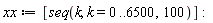 xx := [seq(k, k = 0 .. 6500, 100)]: