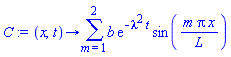 proc (x, t) options operator, arrow; sum(b*exp(-lambda^2*t)*sin(m*Pi*x/L), m = 1 .. 2) end proc