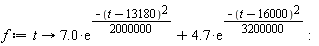 f := proc (t) options operator, arrow; 7.0*exp(-(1/2000000)*(t-13180)^2)+4.7*exp(-(1/3200000)*(t-16000)^2) end proc: