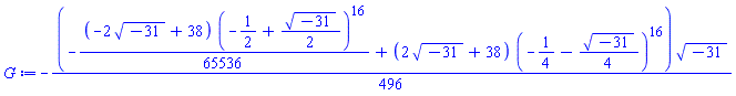 -(1/496)*(-(1/65536)*(-2*(-31)^(1/2)+38)*(-1/2+(1/2)*(-31)^(1/2))^16+(2*(-31)^(1/2)+38)*(-1/4-(1/4)*(-31)^(1/2))^16)*(-31)^(1/2)