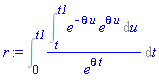 Int((Int(e^(-theta*u)*e^(theta*u), u = t .. t1))/e^(theta*t), t = 0 .. t1)