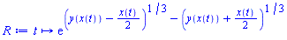proc (t) options operator, arrow; exp((y(x(t))-(1/2)*x(t))^(1/3)-(y(x(t))+(1/2)*x(t))^(1/3)) end proc