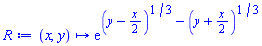 proc (x, y) options operator, arrow; exp((y-(1/2)*x)^(1/3)-(y+(1/2)*x)^(1/3)) end proc