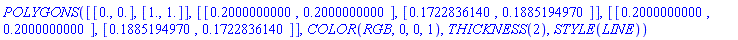 POLYGONS([[0., 0.], [1., 1.]], [[.2000000000, .2000000000], [.1722836140, .1885194970]], [[.2000000000, .2000000000], [.1885194970, .1722836140]], COLOR(RGB, 0, 0, 1), THICKNESS(2), STYLE(LINE))