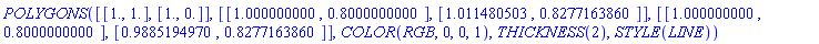 POLYGONS([[1., 1.], [1., 0.]], [[1.000000000, .8000000000], [1.011480503, .8277163860]], [[1.000000000, .8000000000], [.9885194970, .8277163860]], COLOR(RGB, 0, 0, 1), THICKNESS(2), STYLE(LINE))