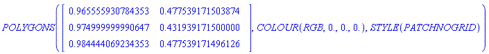 POLYGONS(Matrix(3, 2, {(1, 1) = .9655559307843526, (1, 2) = .477539171503874, (2, 1) = .9749999999906472, (2, 2) = .4319391715, (3, 1) = .9844440692343527, (3, 2) = .47753917149612596}), COLOUR(RGB, 0., 0., 0.), STYLE(PATCHNOGRID))