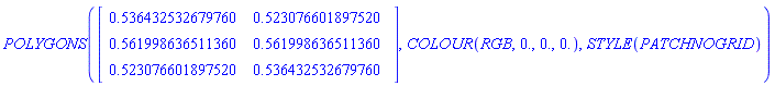POLYGONS(Matrix(3, 2, {(1, 1) = .5364325326797597, (1, 2) = .5230766018975203, (2, 1) = .56199863651136, (2, 2) = .56199863651136, (3, 1) = .5230766018975203, (3, 2) = .5364325326797597}), COLOUR(RGB, 0., 0., 0.), STYLE(PATCHNOGRID))