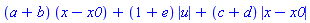 (a+b)*(x-x0)+(1+e)*abs(u)+(c+d)*abs(x-x0)