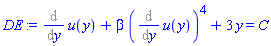 Diff(u(y), y)+beta*(Diff(u(y), y))^4+3*y = C