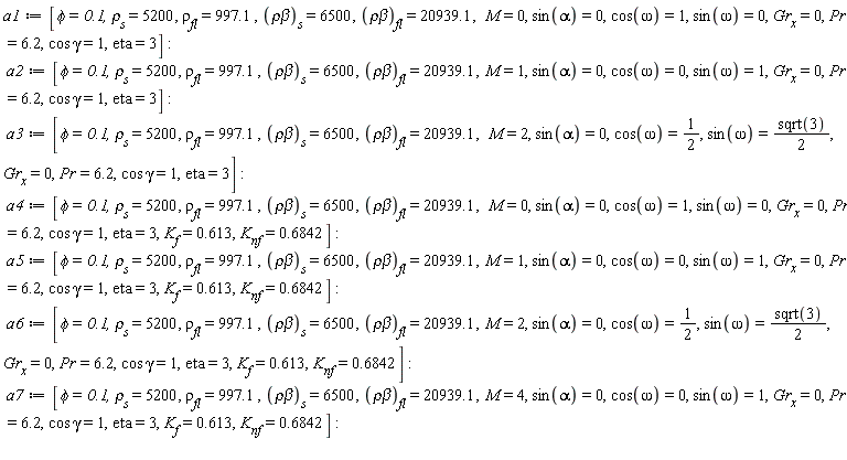 a1 := [phi = .1, rho[s] = 5200, rho[fl] = 997.1, `&rho;&beta;`[s] = 6500, `&rho;&beta;`[fl] = 20939.1, M = 0, sin(alpha) = 0, cos(omega) = 1, sin(omega) = 0, Gr[x] = 0, Pr = 6.2, cos*gamma = 1, eta = 3]: