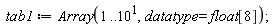 tab1 := Array(1 .. 10, datatype = float[8])