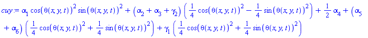 alpha[1]*cos(theta(x, y, t))^2*sin(theta(x, y, t))^2+(alpha[2]+alpha[3]+gamma[2])*((1/4)*cos(theta(x, y, t))^2-(1/4)*sin(theta(x, y, t))^2)+(1/2)*alpha[4]+(alpha[5]+alpha[6])*((1/4)*cos(theta(x, y, t))^2+(1/4)*sin(theta(x, y, t))^2)+gamma[1]*((1/4)*cos(theta(x, y, t))^2+(1/4)*sin(theta(x, y, t))^2)