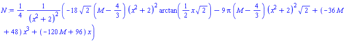 (1/4)*(-18*2^(1/2)*(M-4/3)*(x^2+2)^2*arctan((1/2)*x*2^(1/2))-9*Pi*(M-4/3)*(x^2+2)^2*2^(1/2)+(-36*M+48)*x^3+(-120*M+96)*x)/(x^2+2)^2