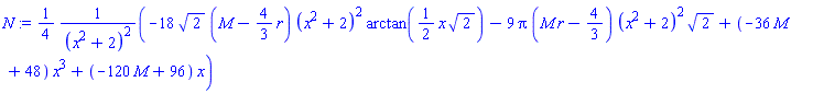 (1/4)*(-18*2^(1/2)*(M-(4/3)*r)*(x^2+2)^2*arctan((1/2)*x*2^(1/2))-9*Pi*(M*r-4/3)*(x^2+2)^2*2^(1/2)+(-36*M+48)*x^3+(-120*M+96)*x)/(x^2+2)^2