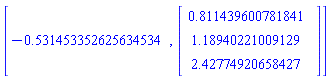 [-.531453352625634534, Vector(3, {(1) = .8114396007818414, (2) = 1.1894022100912927, (3) = 2.4277492065842683})]