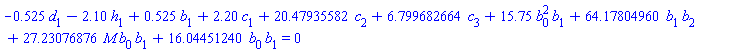 -.525*d[1]-2.10*h[1]+.525*b[1]+2.20*c[1]+20.47935582*c[2]+6.799682664*c[3]+15.75*b[0]^2*b[1]+64.17804960*b[1]*b[2]+27.23076876*M*b[0]*b[1]+16.04451240*b[0]*b[1] = 0