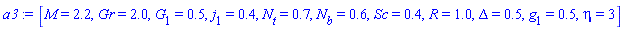 [M = 2.2, Gr = 2.0, G[1] = .5, j[1] = .4, N[t] = .7, N[b] = .6, Sc = .4, R = 1.0, Delta = .5, g[1] = .5, eta = 3]