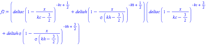 (deltac*(1-x/(kc-3/2))^(-kc+1/2)+deltah*(1-x/(sigma*(kh-3/2)))^(-kh+1/2))*(deltac*(1-x/(kc-3/2))^(-kc+3/2)+deltah*sigma*(1-x/(sigma*(kh-3/2)))^(-kh+3/2))