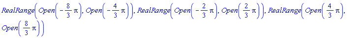 RealRange(Open(-(8/3)*Pi), Open(-(4/3)*Pi)), RealRange(Open(-(2/3)*Pi), Open((2/3)*Pi)), RealRange(Open((4/3)*Pi), Open((8/3)*Pi))