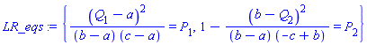 {(Q[1]-a)^2/((b-a)*(c-a)) = P[1], 1-(b-Q[2])^2/((b-a)*(-c+b)) = P[2]}