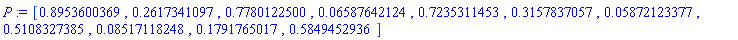 [.8953600369, .2617341097, .7780122500, 0.6587642124e-1, .7235311453, .3157837057, 0.5872123377e-1, .5108327385, 0.8517118248e-1, .1791765017, .5849452936]