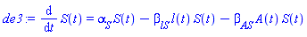 diff(S(t), t) = alpha__S*S(t)-beta__lS*l(t)*S(t)-beta__AS*A(t)*S(t)
