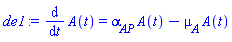 diff(A(t), t) = alpha__AP*A(t)-mu__A*A(t)