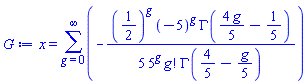 x = sum(-(1/5)*(1/2)^g*(-5)^g*GAMMA((4/5)*g-1/5)/(5^g*factorial(g)*GAMMA(4/5-(1/5)*g)), g = 0 .. infinity)