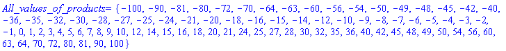 {-100, -90, -81, -80, -72, -70, -64, -63, -60, -56, -54, -50, -49, -48, -45, -42, -40, -36, -35, -32, -30, -28, -27, -25, -24, -21, -20, -18, -16, -15, -14, -12, -10, -9, -8, -7, -6, -5, -4, -3, -2, -1, 0, 1, 2, 3, 4, 5, 6, 7, 8, 9, 10, 12, 14, 15, 16, 18, 20, 21, 24, 25, 27, 28, 30, 32, 35, 36, 40, 42, 45, 48, 49, 50, 54, 56, 60, 63, 64, 70, 72, 80, 81, 90, 100}