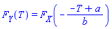F__Y(T) = F__X(-(-T+a)/b)