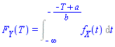 F__Y(T) = Int(f__X(t), t = -infinity .. -(-T+a)/b)