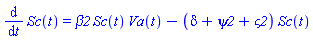 diff(Sc(t), t) = beta2*Sc(t)*Va(t)-(delta+psi2+varsigma2)*Sc(t)