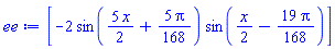 [-2*sin((5/2)*x+(5/168)*Pi)*sin((1/2)*x-(19/168)*Pi)]