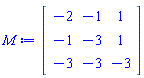 Matrix(3, 3, {(1, 1) = -2, (1, 2) = -1, (1, 3) = 1, (2, 1) = -1, (2, 2) = -3, (2, 3) = 1, (3, 1) = -3, (3, 2) = -3, (3, 3) = -3})