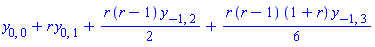 y[0, 0]+r*y[0, 1]+(1/2)*r*(r-1)*y[-1, 2]+(1/6)*r*(r-1)*(1+r)*y[-1, 3]