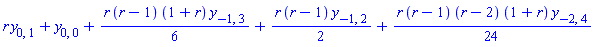 r*y[0, 1]+y[0, 0]+(1/6)*r*(r-1)*(1+r)*y[-1, 3]+(1/2)*r*(r-1)*y[-1, 2]+(1/24)*r*(r-1)*(r-2)*(1+r)*y[-2, 4]