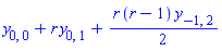 y[0, 0]+r*y[0, 1]+(1/2)*r*(r-1)*y[-1, 2]