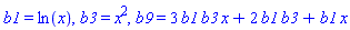 b1 = ln(x), b3 = x^2, b9 = 3*b1*b3*x+2*b1*b3+b1*x