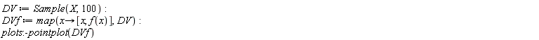 DV := Sample(X, 100); DVf := map(proc (x) options operator, arrow; [x, f(x)] end proc, DV); plots:-pointplot(DVf)