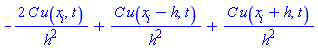 -2*C*u(x[i], t)/h^2+C*u(x[i]-h, t)/h^2+C*u(x[i]+h, t)/h^2
