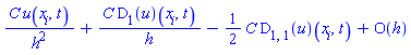 series((C*u(x[i], t))/h^2+(C*(D[1](u))(x[i], t))/h-(1/2)*C*(D[1, 1](u))(x[i], t)+O(h^1),h,1)
