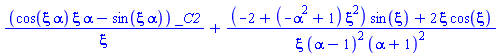 (cos(xi*alpha)*xi*alpha-sin(xi*alpha))*_C2/xi+((-2+(-alpha^2+1)*xi^2)*sin(xi)+2*xi*cos(xi))/(xi*(alpha-1)^2*(alpha+1)^2)