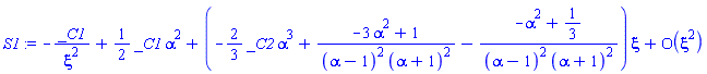 series(-_C1/xi^2+(1/2)*_C1*alpha^2+(-(2/3)*_C2*alpha^3+(-3*alpha^2+1)/((alpha-1)^2*(alpha+1)^2)-(-alpha^2+1/3)/((alpha-1)^2*(alpha+1)^2))*xi+O(xi^2),xi,2)