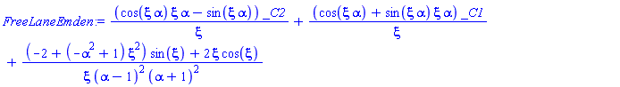 (cos(xi*alpha)*xi*alpha-sin(xi*alpha))*_C2/xi+(cos(xi*alpha)+sin(xi*alpha)*xi*alpha)*_C1/xi+((-2+(-alpha^2+1)*xi^2)*sin(xi)+2*xi*cos(xi))/(xi*(alpha-1)^2*(alpha+1)^2)