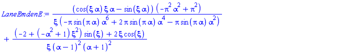(cos(xi*alpha)*xi*alpha-sin(xi*alpha))*(-Pi^2*alpha^2+Pi^2)/(xi*(-Pi*sin(Pi*alpha)*alpha^6+2*Pi*sin(Pi*alpha)*alpha^4-Pi*sin(Pi*alpha)*alpha^2))+((-2+(-alpha^2+1)*xi^2)*sin(xi)+2*xi*cos(xi))/(xi*(alpha-1)^2*(alpha+1)^2)