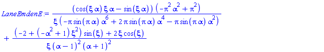 (cos(xi*alpha)*xi*alpha-sin(xi*alpha))*(-Pi^2*alpha^2+Pi^2)/(xi*(-Pi*sin(Pi*alpha)*alpha^6+2*Pi*sin(Pi*alpha)*alpha^4-Pi*sin(Pi*alpha)*alpha^2))+((-2+(-alpha^2+1)*xi^2)*sin(xi)+2*xi*cos(xi))/(xi*(alpha-1)^2*(alpha+1)^2)