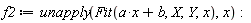 f2 := unapply(Fit(a*x+b, X, Y, x), x)