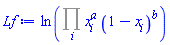 ln(Product(x[i]^a*(1-x[i])^b, i))